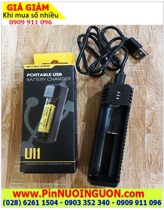 Nitecore Ul1 _Máy sạc 01 Pin có cổng USB (Sạc pin Li-ion 3.7v-4.2v, Cỡ pin 18650,14500, 16340, 21700, 26650,v,v...)